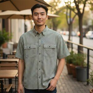 Outdoor Research Mens Medium Blue Plaid Check Short Sleeve Button Up Shirt Sz M